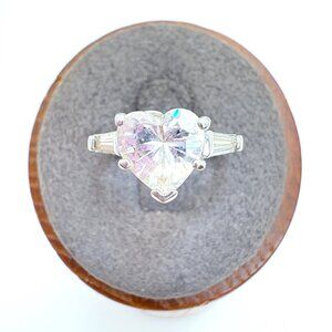 VTG Sterling Silver 925 Heart Shaped Cubic Zirconia Statement Ring Size 6.75